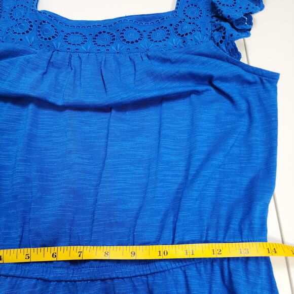 Talbots Womens Eyelet Slub Knit Fit & Flare Dress Size Small Blue Flutter Sleeve - Picture 9 of 10
